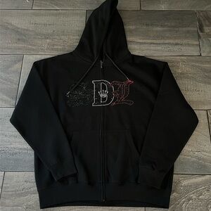 SDL Black Rhinestone Zip-Up Hoodie w/Buddha Back